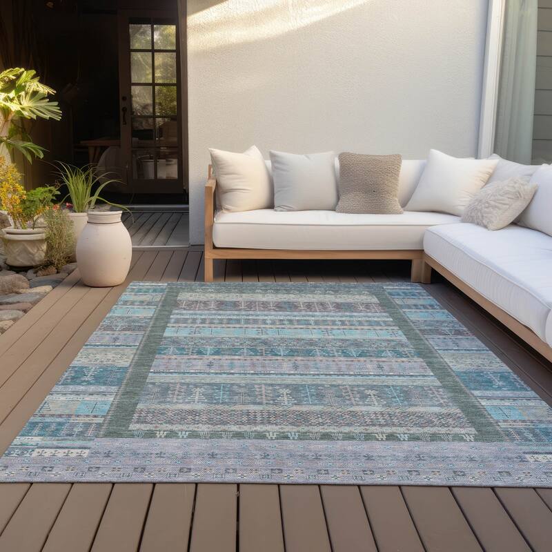 Machine Washable Indoor/Outdoor Global Kilim Chantille Rug - Teal - 10' x 14'
