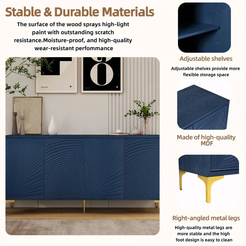 Unique Texture Four-Door Sideboard, Multi-Functional Storage Cabinet