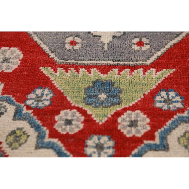 Hand Knotted Oriental 100% Wool Carpet Traditional Geometric Greys & Charcoal Kazak Area Rug - 13' 7'' X 9' 10''