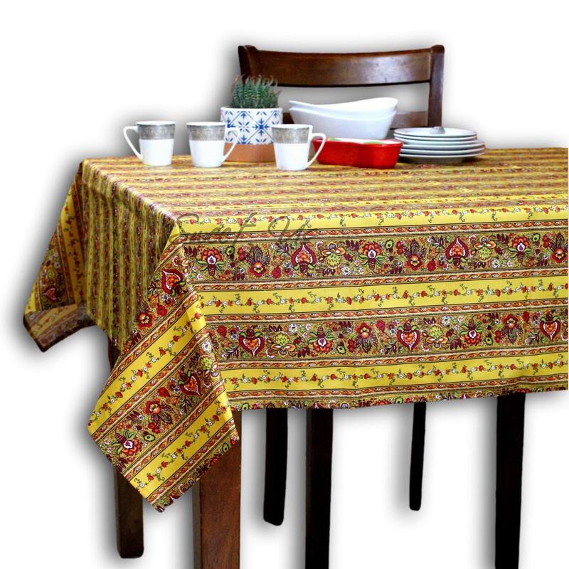 Wipeable Tablecloth Spill Resistant Cotton French Indienne Fleur