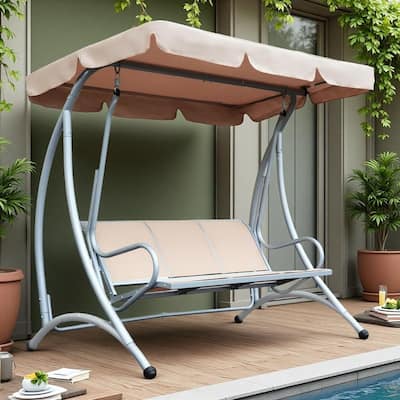 Steel 3-Seat Porch Swing with Adjustable Canopy - Outdoor Patio Glider (748lb Capacity)