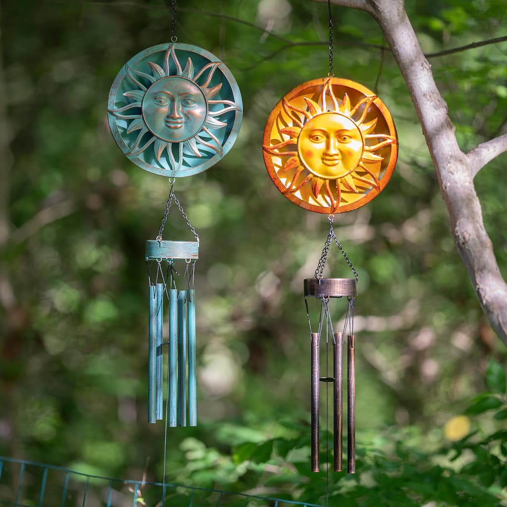 42 in. Metal Embossed Sun Wind Chime, Set of 2