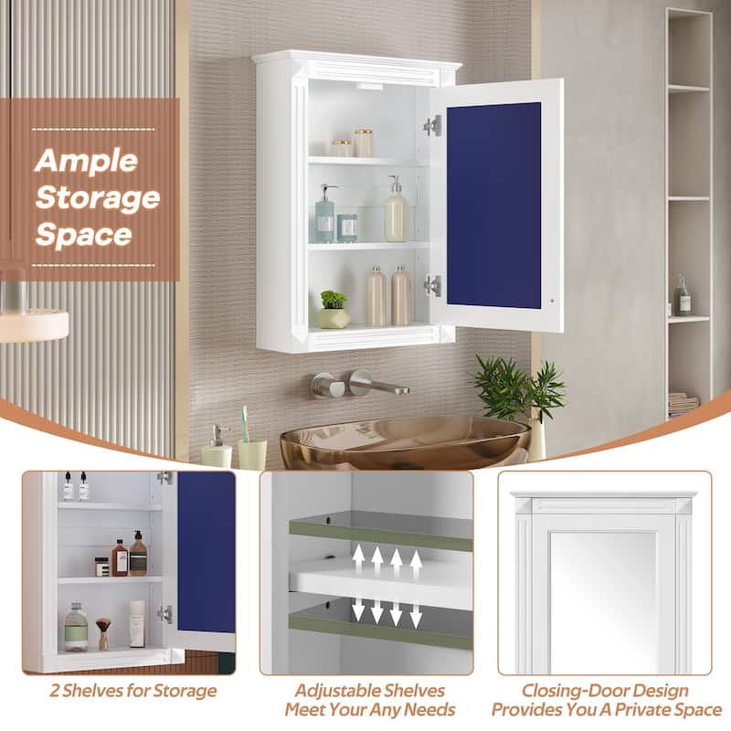 20" Wall Mounted Bathroom Storage Cabinet with Mirror, Medicine Cabinet with Height Adjustable Shelf