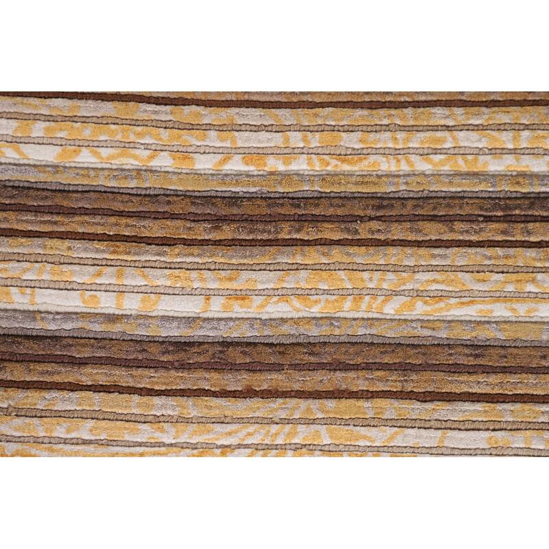 Striped Modern Abstract Accent Rug Handmade Yellow Wool Carpet - 2'9"x 4'10"