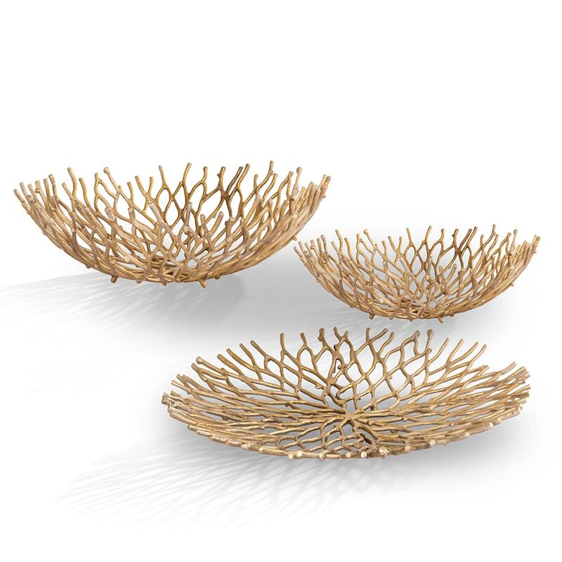 Spi Home Set Of 3 Cast Aluminum Coral Tray And Bowls - 6 X 21.5 X 21.5 inches