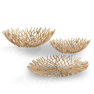 Spi Home Set Of 3 Cast Aluminum Coral Tray And Bowls - 6 X 21.5 X 21.5 inches