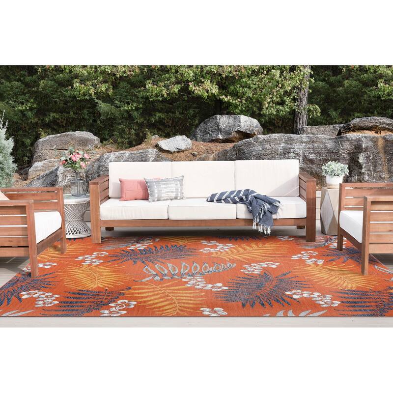 Alfresco Nautical & Coastal Floral & Botanical Reversible Indoor/Outdoor Area Rug