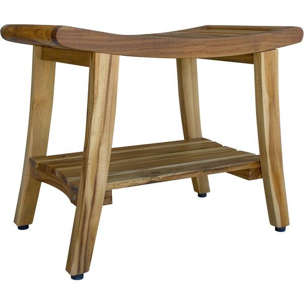 Compact Curvilinear Teak Shower or Outdoor Bench in Natural Finish
