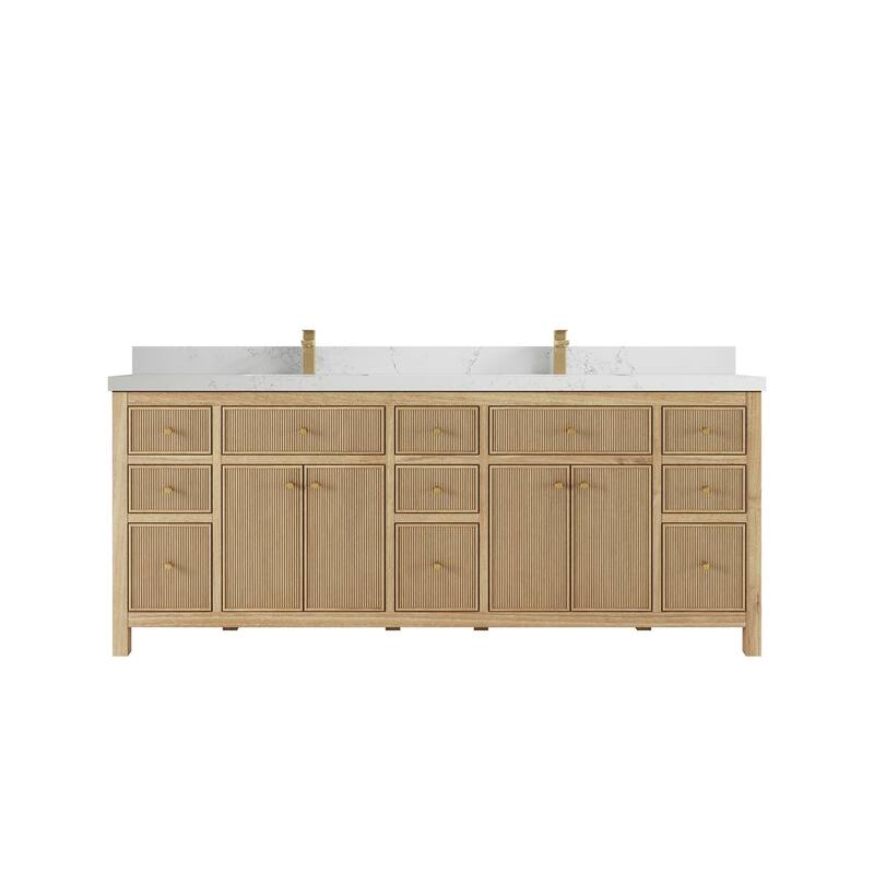 Willow Collections 84 in. W x 22 in. D Sonoma Teak Double Sink Bathroom Vanity with Countertop - 2" Empira White - Light Natural