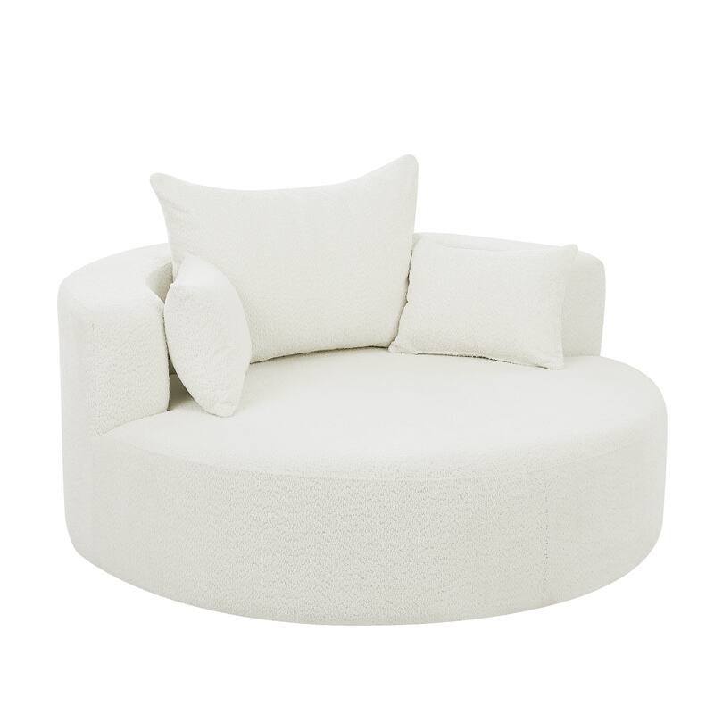 360° Swivel Accent Chair, Oversized Chenille Upholstered Round Barrel Chair, Lounge Reading Chair with 3 Removable Pillows