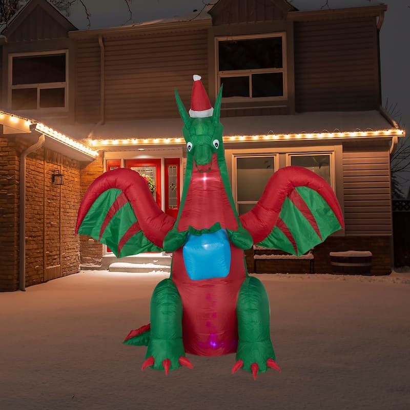 6' Inflatable LED Lighted Dragon with Gift Outdoor Christmas Decoration