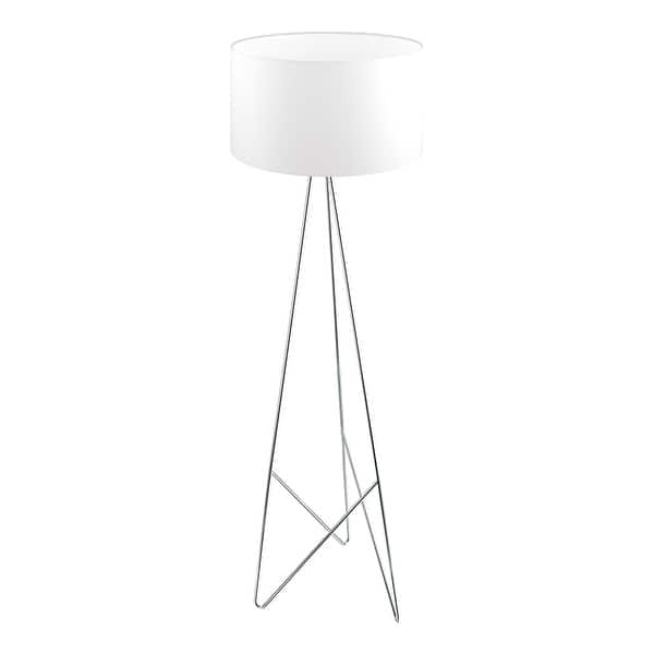 slide 1 of 1, Eglo Camporale 1-Light Chrome Floor Lamp with White Fabric Chrome