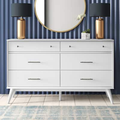 Mid-Century Castahno Solid Wood Six Drawer Dresser