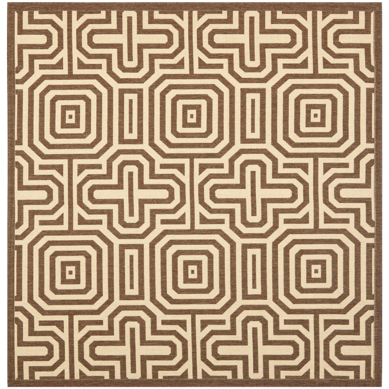 SAFAVIEH Courtyard Billye Indoor/ Outdoor Waterproof Patio Backyard Rug - 6'7" Square - Chocolate/Natural