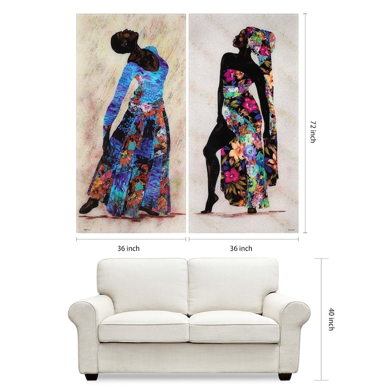 "Her Beauty I & II" Oversized 72"x 36" Frameless Free-Floating Reverse Printed Tempered Art Glass Panels Set