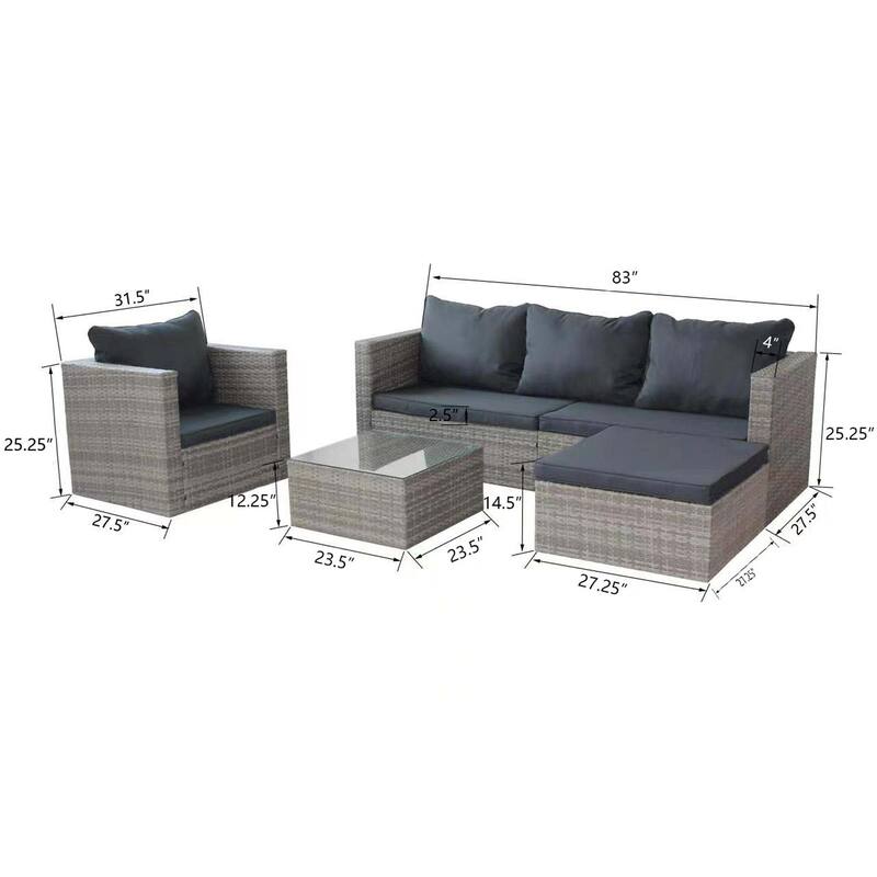 4-Piece Wicker Patio Conversation Set with Black Cushions