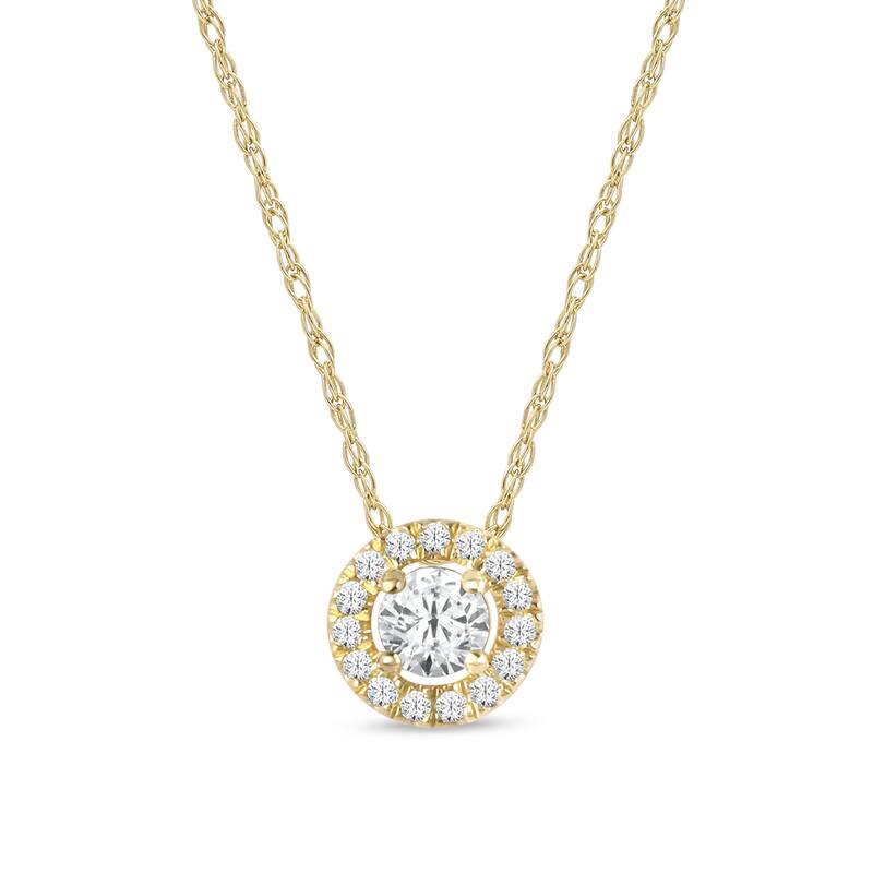 1/6ct TDW Diamond Solitaire Halo Pendant Necklace in 10k Gold for Women