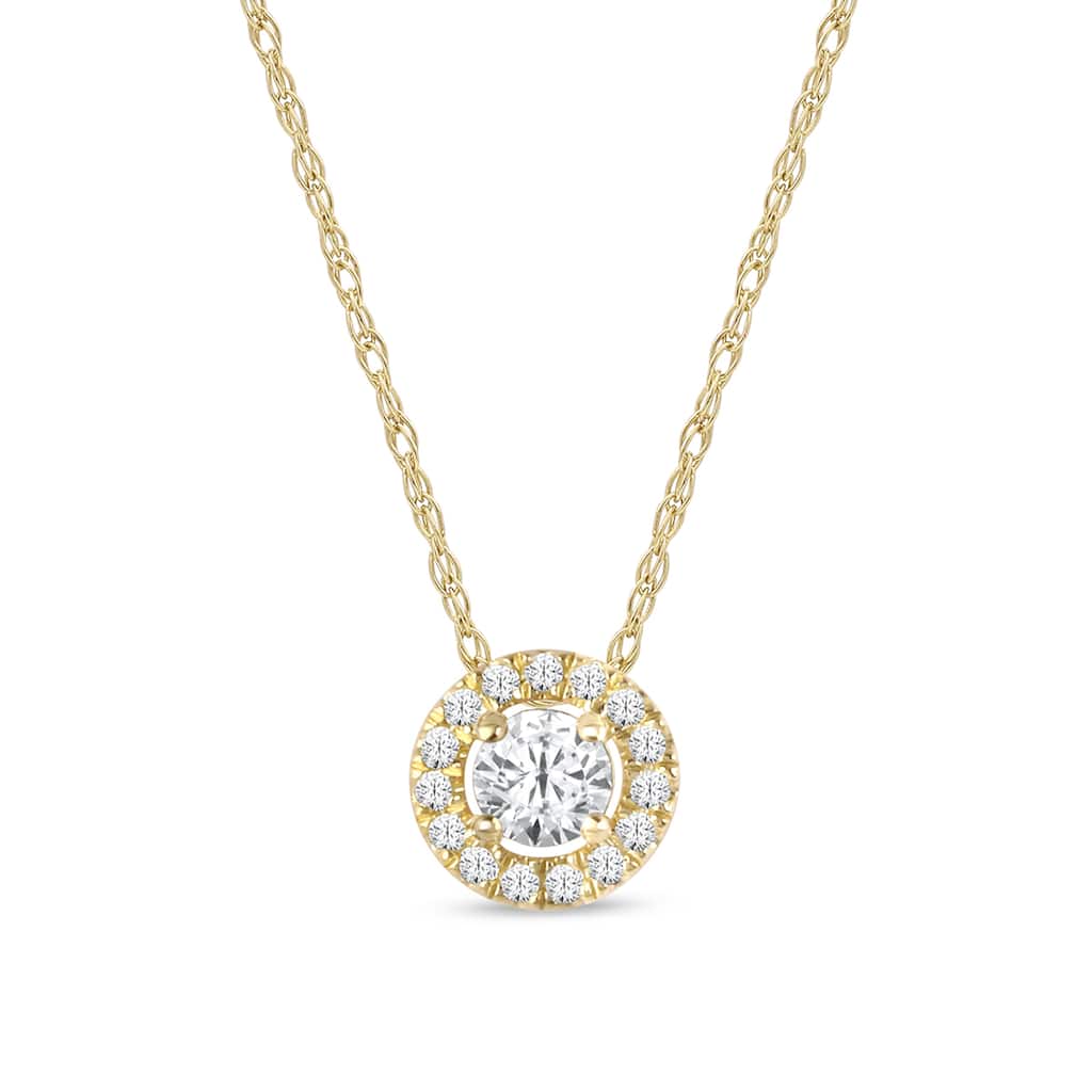 1/6ct TDW Diamond Solitaire Halo Pendant Necklace in 10k Gold for Women