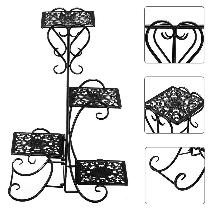 4 Potted Square Flower Metal Shelves Plant Pot Stand for Indoor Outdoor