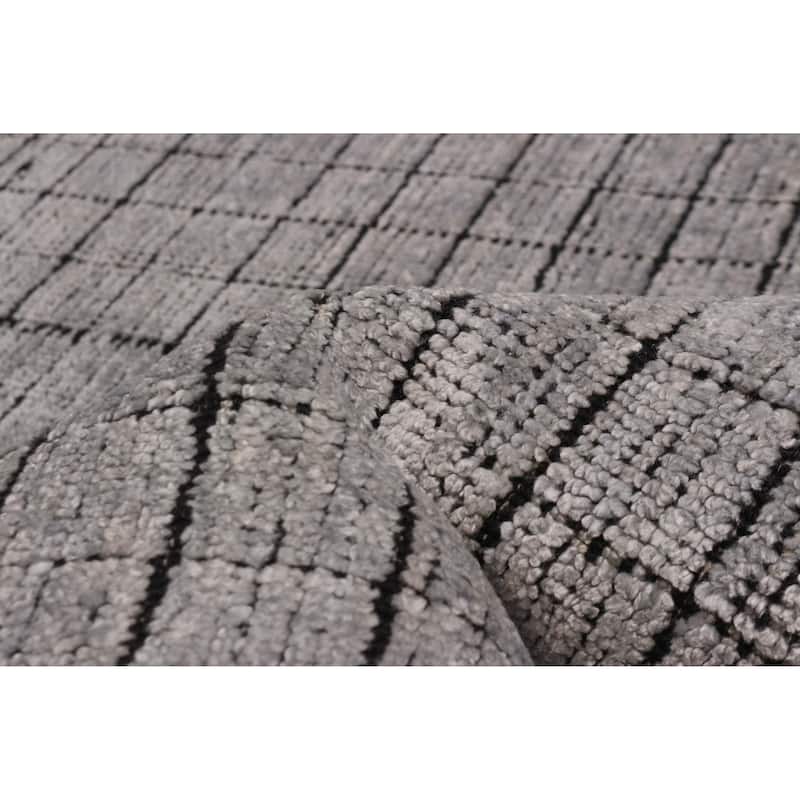 ECARPETGALLERY Hand Loomed Kashkuli Gabbeh Light Grey Silk Rug - 8'0 x 9'6