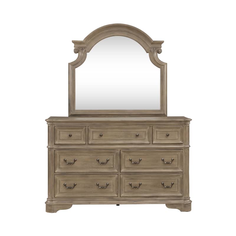 Liberty Furniture Magnolia Manor Panel Bed, Bresser, Mirror, and Chest - California King, King or Queen
