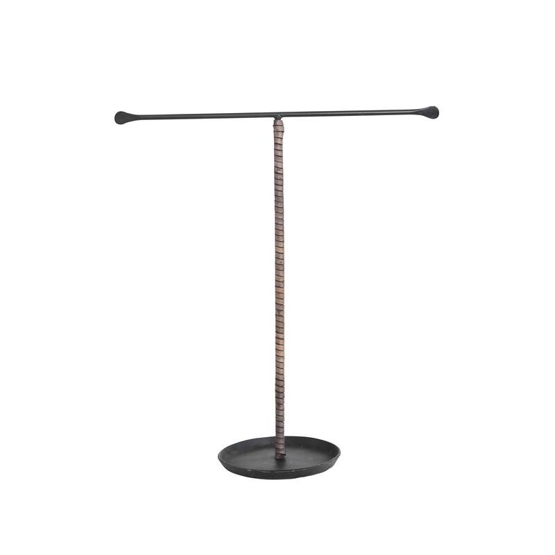 Metal and Leather Jewelry Stand - 9.0"L x 3.5"W x 10.5"H - Black - 9.0"L x 3.5"W x 10.5"H