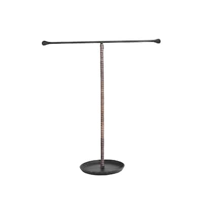 Metal and Leather Jewelry Stand - 9.0"L x 3.5"W x 10.5"H