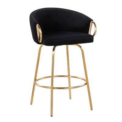 Silver Orchid Battista 26" Fixed-Height Gold Counter Stool with Round Gold Footrest (Set of 2)