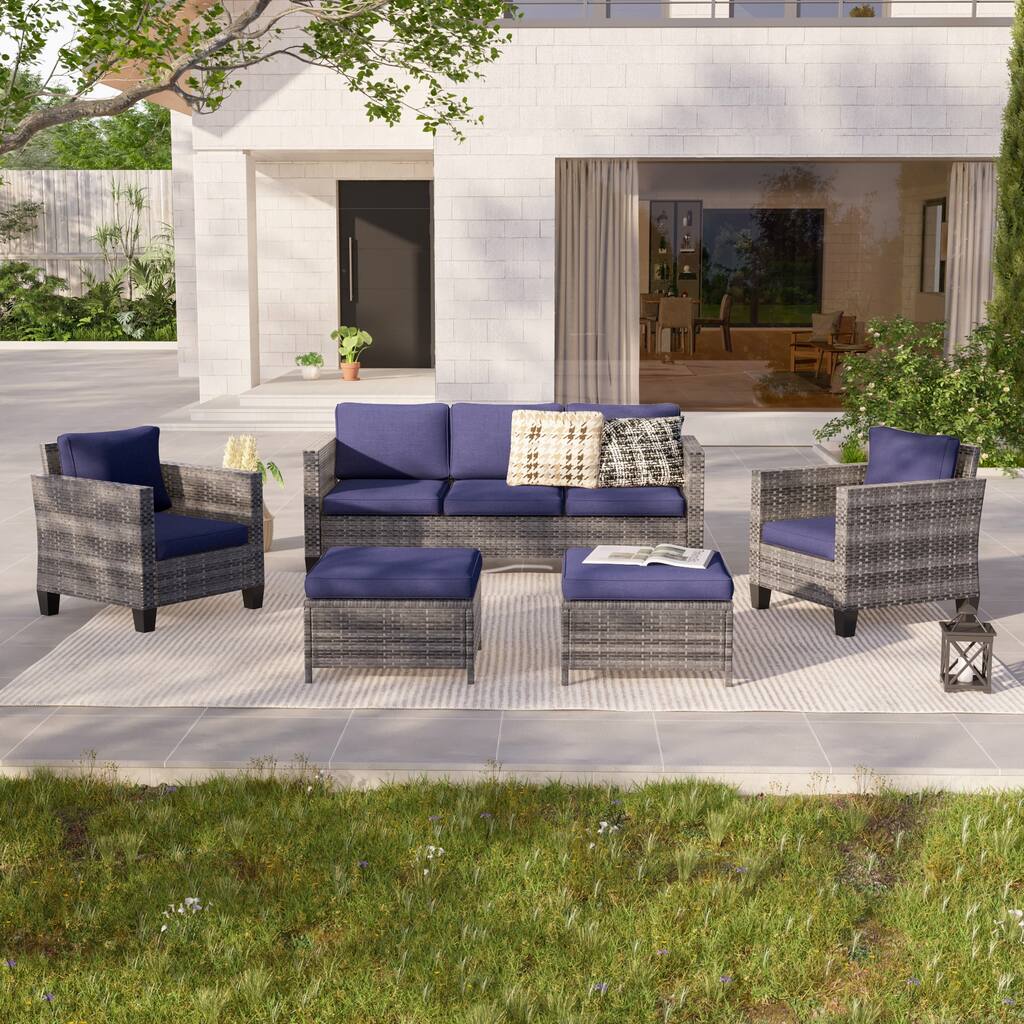LIVOOSUN 5Pcs Patio Furniture Set Grey Rattan Coversation Seating Set