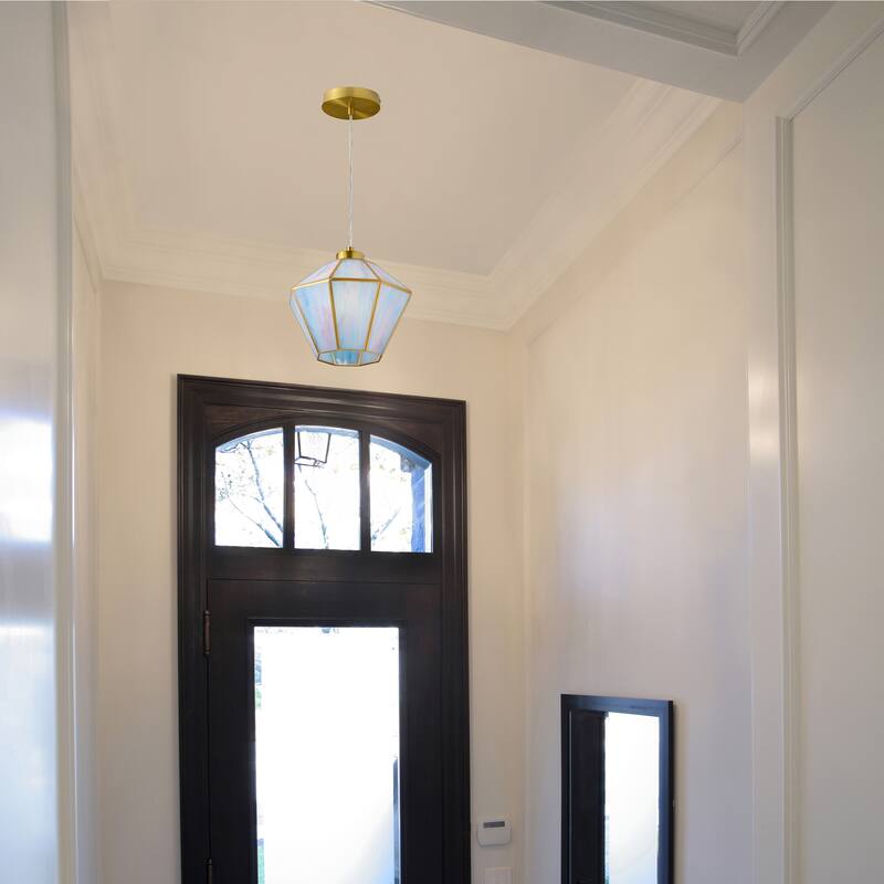 Margaux River of Goods Blue and Pink Stained Glass and Metal 10-Inch Pendant Light with Adjustable Hanging Cord