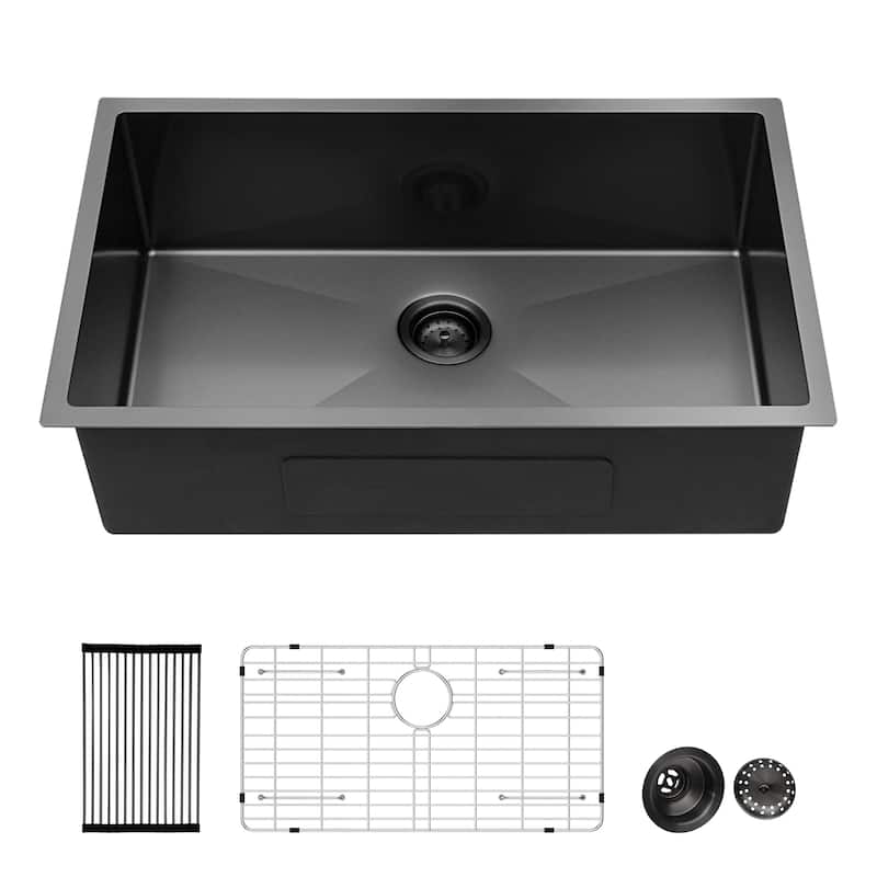 30 Inch Undermount 16 Gauge Single Bowl Stainless Steel Kitchen Sink in Gunmetal Black - 30'' x 18'' x 10''