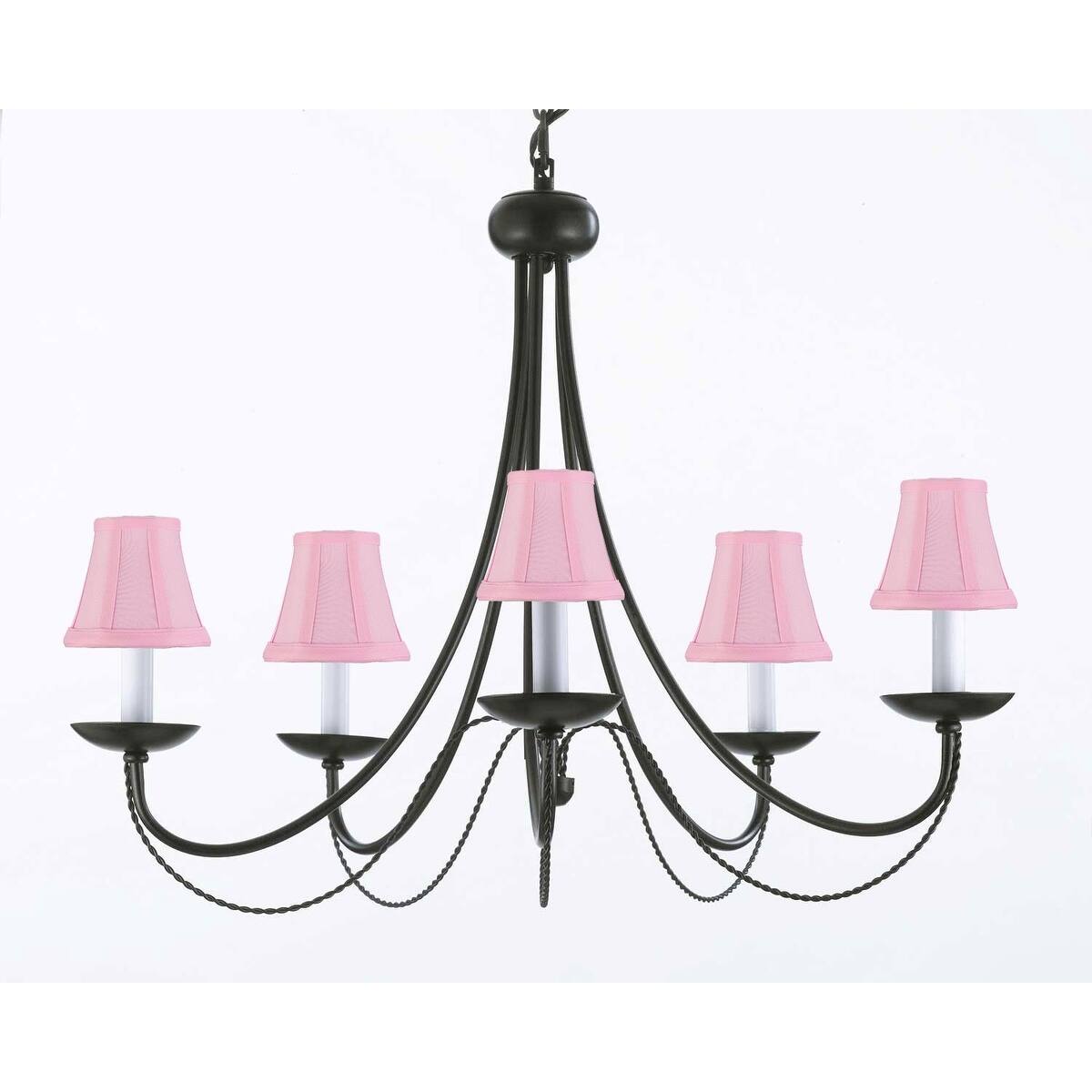Wrought Iron Plug In Chandelier Lighting With Pink Shades H22 x W26 - Chandeliers For Bedrooms by Overstock.com
