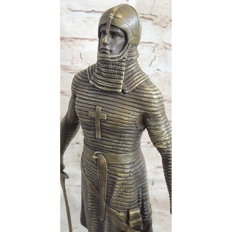 Crusader Knight Templar Bronze Statue Sculpture Figure On Marble Base