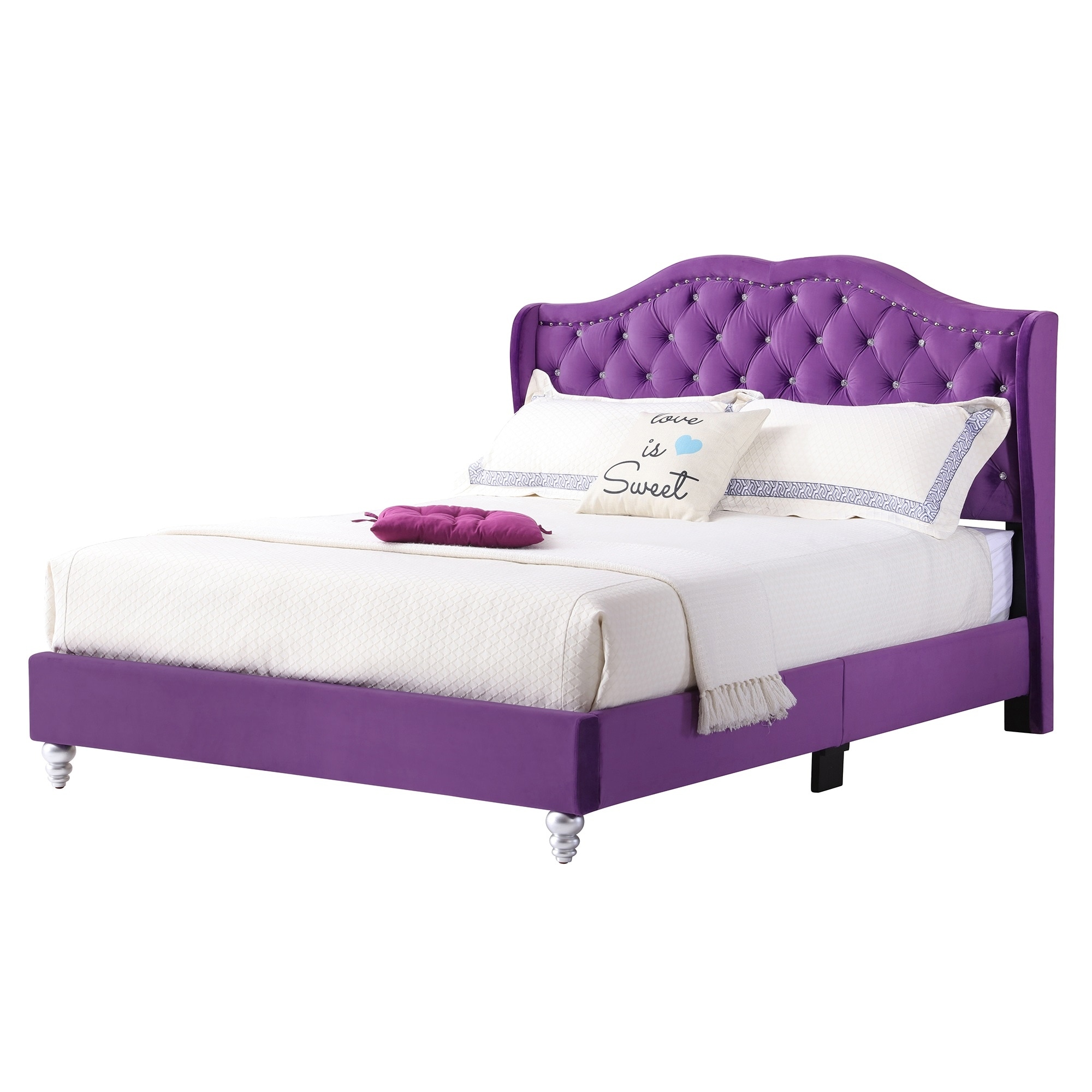 Upholstered Jewel Tufted Panel Queen Bed - 86" - Purple