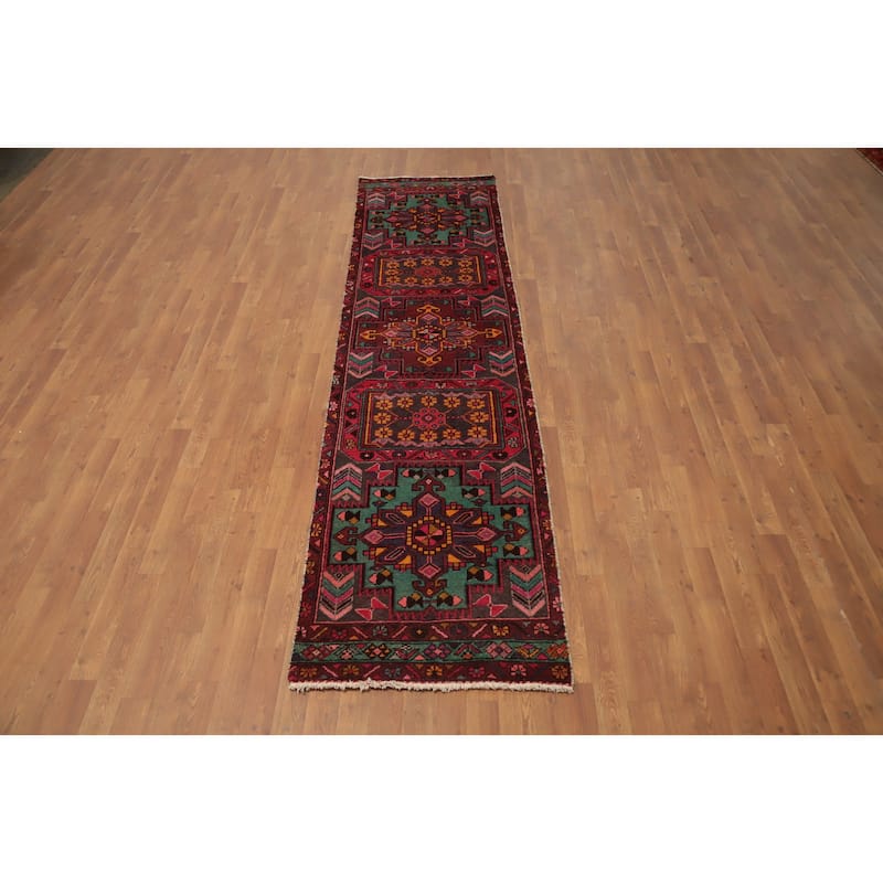 Hand Knotted Oriental 100% Wool Carpet Traditional Tribal Greys & Charcoal Ardebil Runner Rug - 10' 1'' X 2' 7''