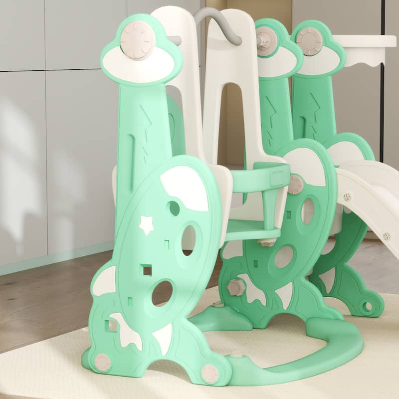 Outdoor Toddler Playset with Slide Swing Climber Platform and Basketball Hoop Activity - 58.1" L x 63" W x 42.1" H