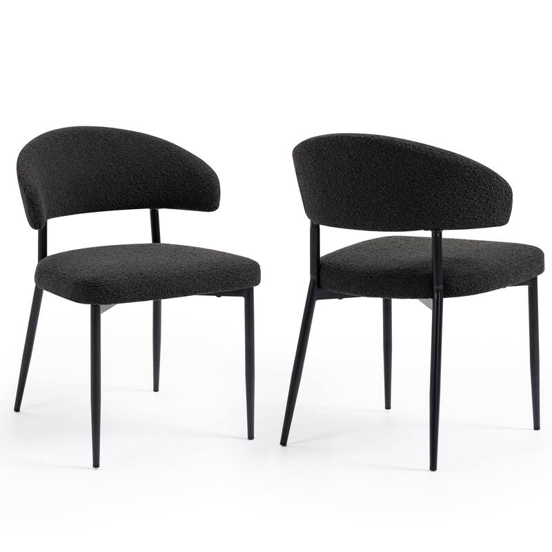 Set of 2 Ayoka Black Boucle Dining Chairs with Black Iron Legs