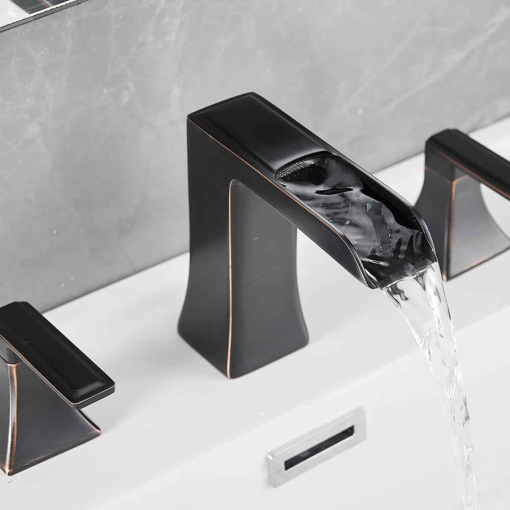 Double Handle Three-Hole Bath Waterfall Faucet with Drain