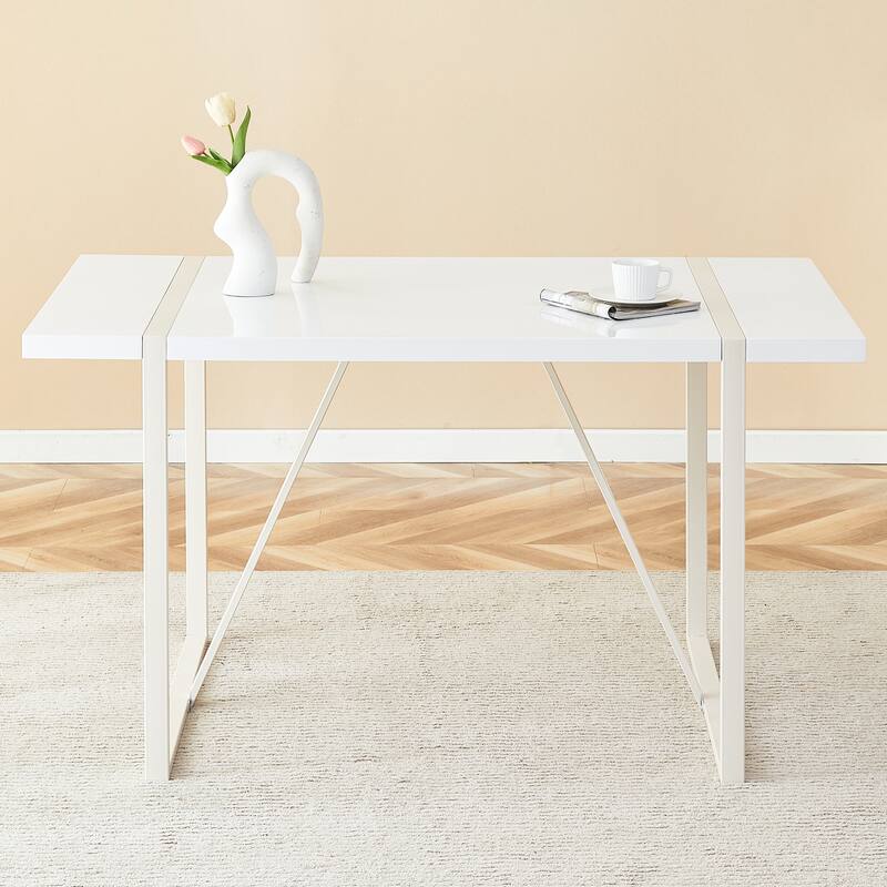 Roomfitters Industrial Dining Table for 4-6 with 1.5 Inch Thick MDF Top and Black Metal Frame for Kitchen or Patio