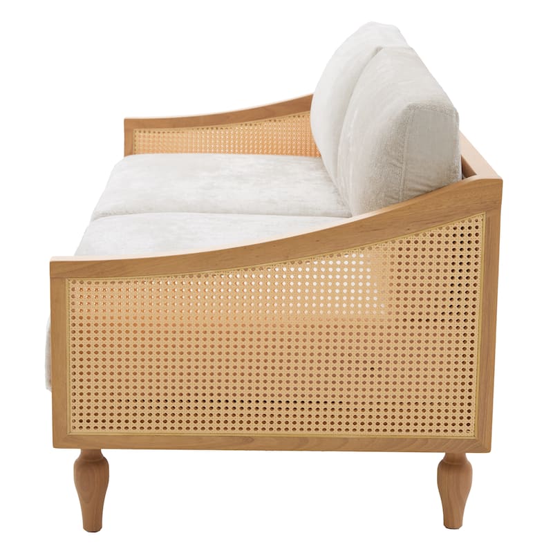 Christopher Knight Home - Riverton Mid-Century Upholstered Loveseat Sofa with Rattan Armrests