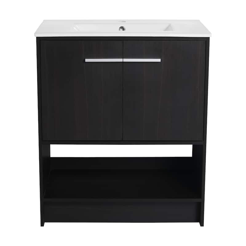 30" Bathroom Vanity with Ceramic Sink, 2 Soft Closing Doors, Freestanding Bathroom Cabinet Vanity