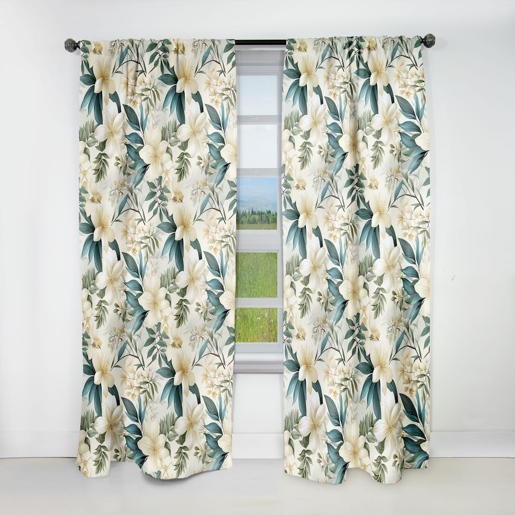 Designart "Serene Botanics Tropical Pattern II" Tropical Blackout Curtain For Living Room Décor