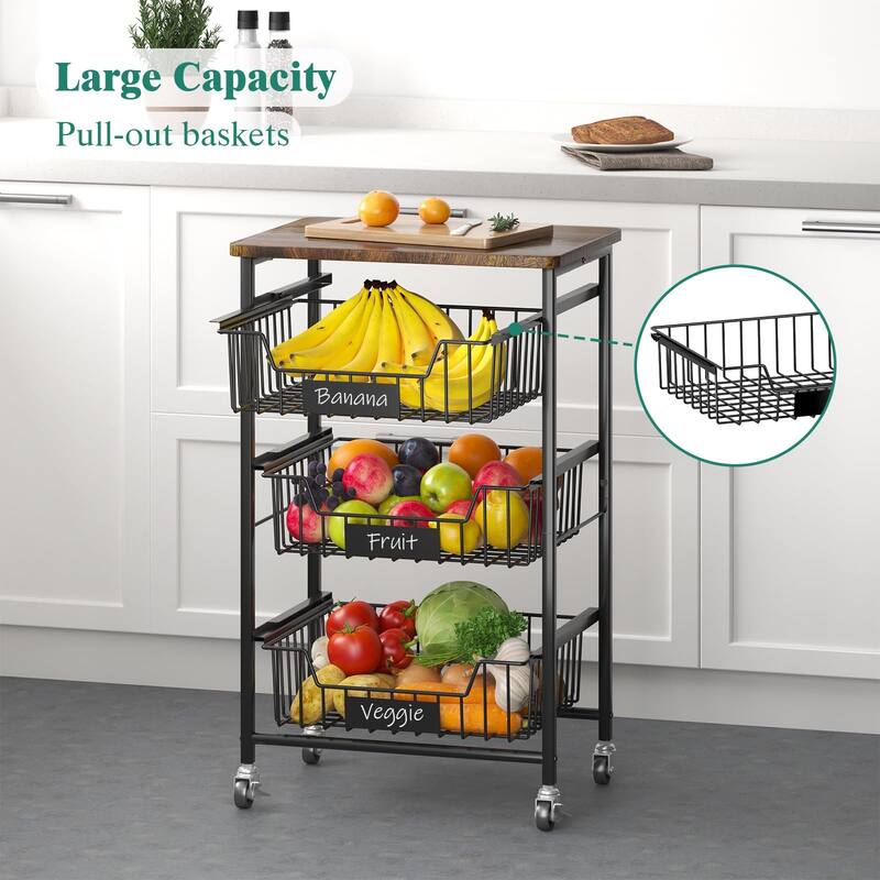 Kitchen Storage Cart with Wheels,4-Tier Metal Utility Rolling Cart Fruit Vegetable Storage Basket Pantry Rack