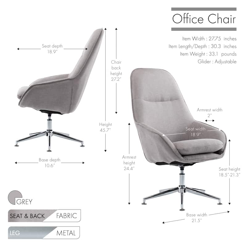 Porthos Home Josie Office Chair, Polyester, Wheels And Floor Footers