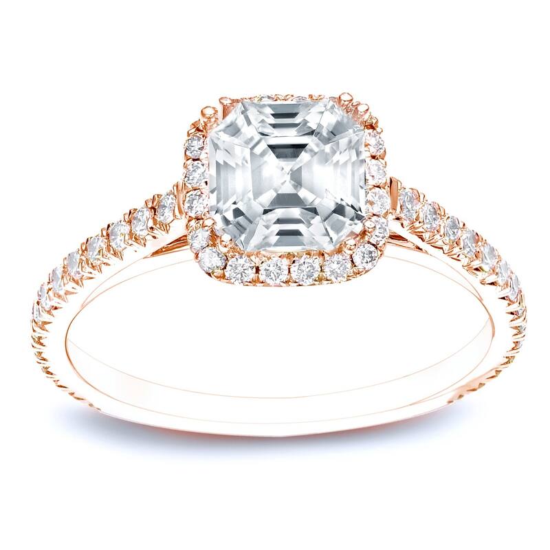 Auriya 14k Gold 1 1/2ctw Asscher-cut Halo Diamond Engagement Ring Certified E-F, VVS1-VVS2 - Rose - 4