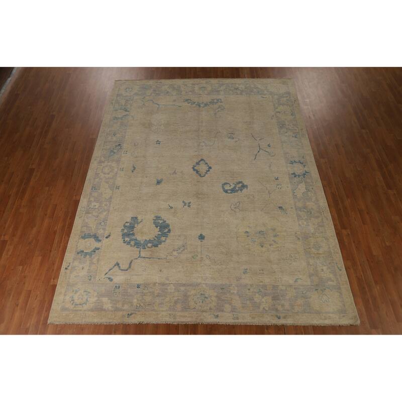 Hand Knotted Oriental 100% Wool Carpet Transitional All-Over Beige & Ivories Oushak Area Rug - 11' 9'' X 9' 0''