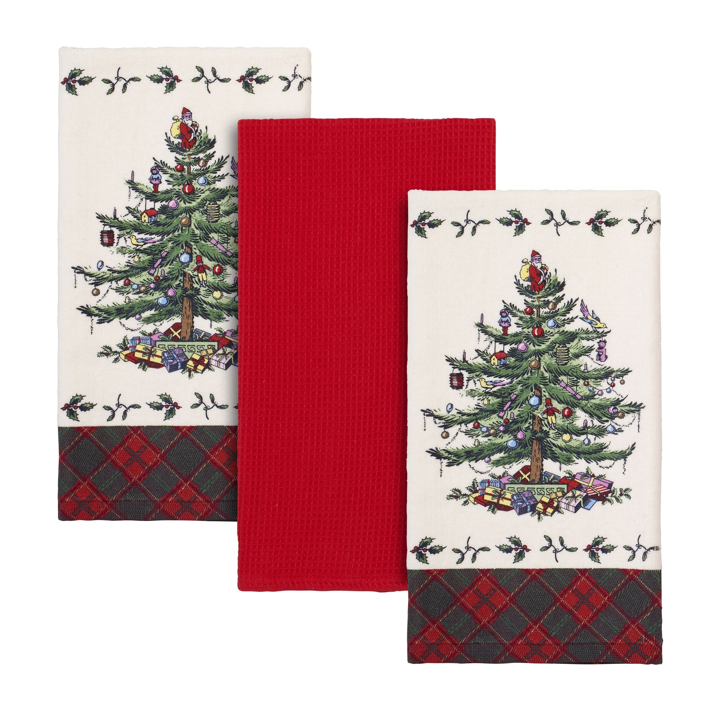 Spode® Christmas Tree Tartan 3-Piece Kitchen Towel Set - Kitchen Towel 3pc