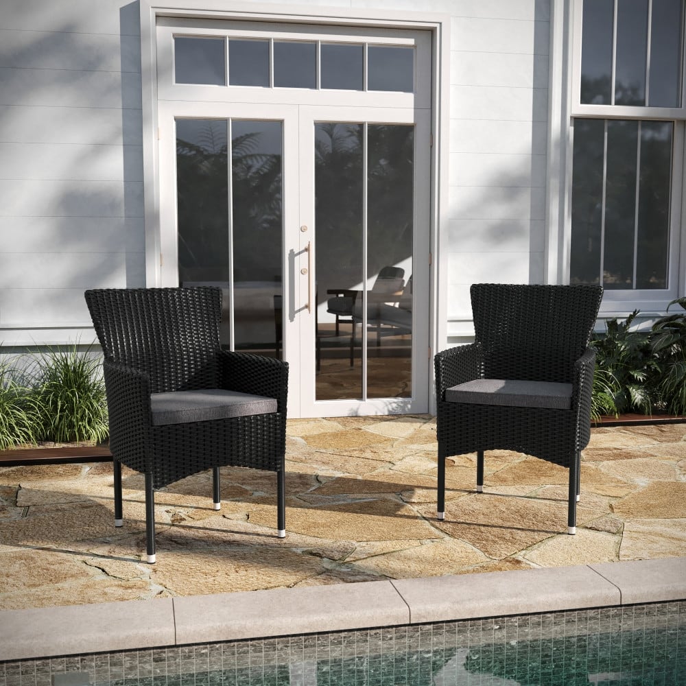 Indoor/Outdoor Wicker Wrapped Steel Frame Patio Chairs & Cushions