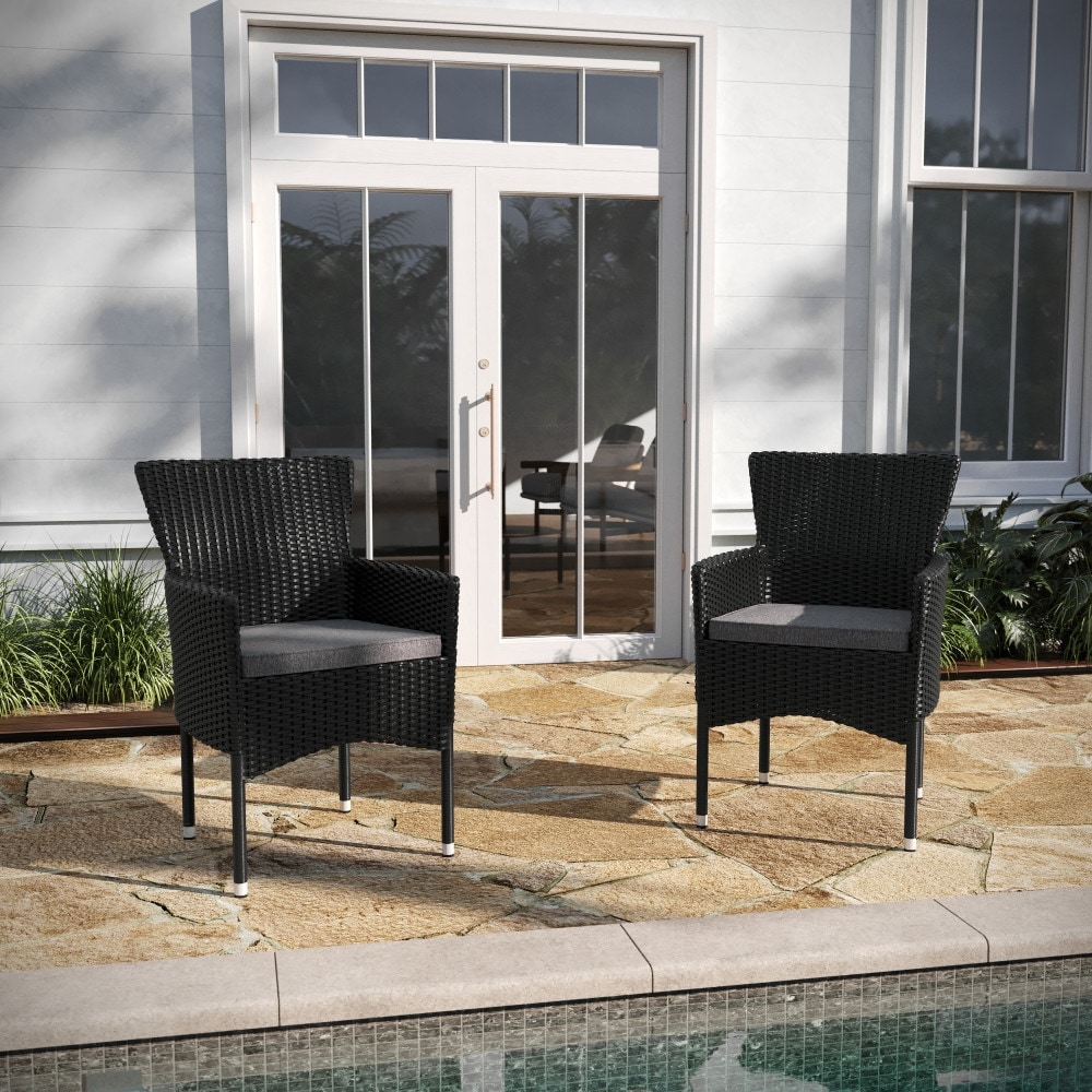 Indoor/Outdoor Wicker Wrapped Steel Frame Patio Chairs & Cushions