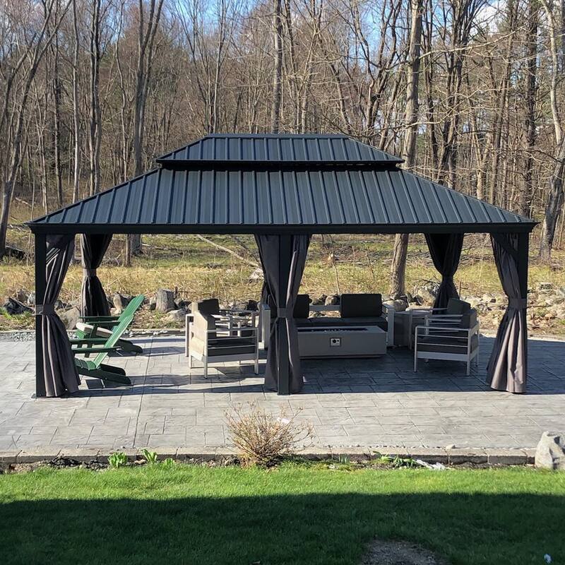 PURPLE LEAF Outdoor Galvanized Steel Hardtop Gazebo, Aluminum Frame Gazebo With Curtains